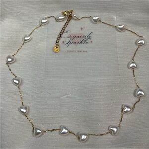 🤍Hypoallergenic Gold Heart Shaped Pearl Station Necklace Choker